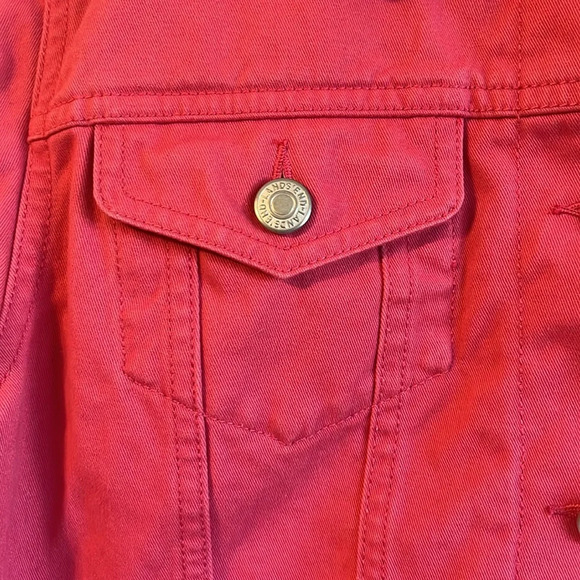 Lands End Small 6-8 Cotton Red Pink Button Up Denim Jacket - Picture 3 of 6